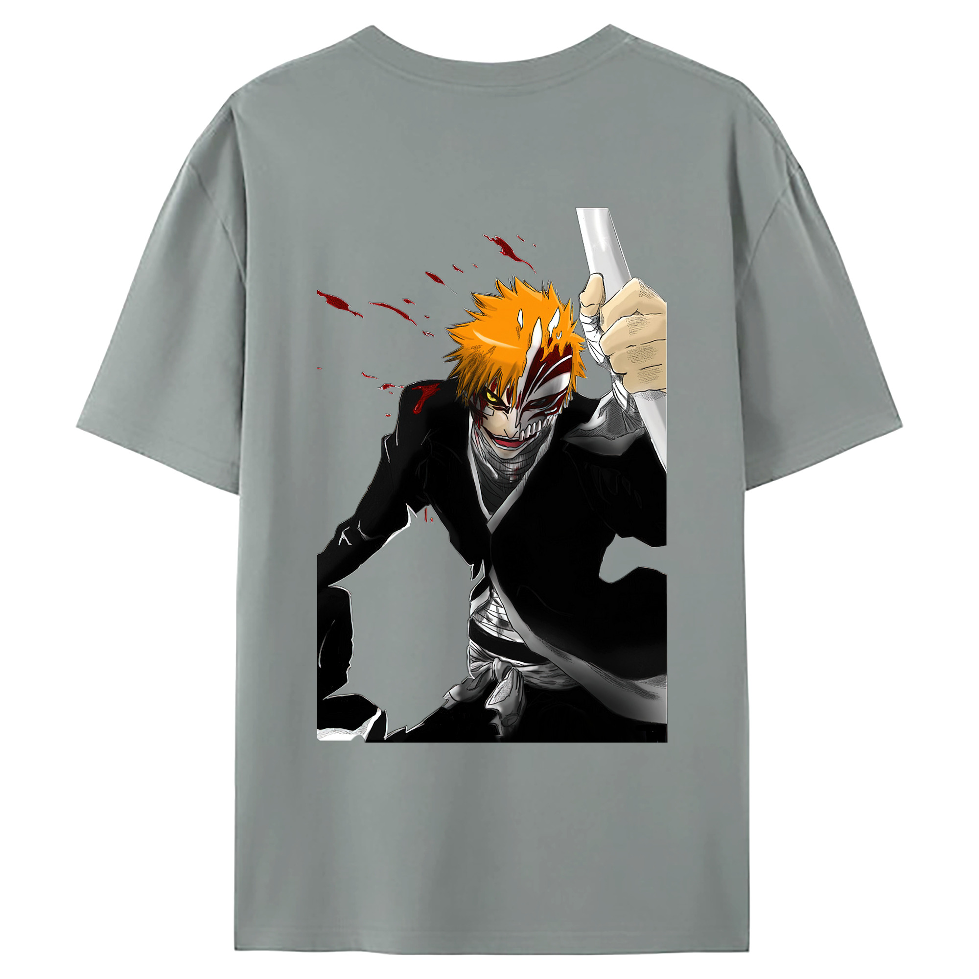 （画像用） ブリーチ 黒崎一護（くろさき いちご）BLEACH Kurosaki Ichigo 綿100％ メンズ半袖Tシャツ（バックプリント） 通気性